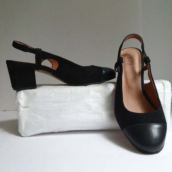 J. Jill 'Amelie' Black Suede Leather Block Heel Slingback with Smooth Toe  Sz6.5 - Picture 1 of 10